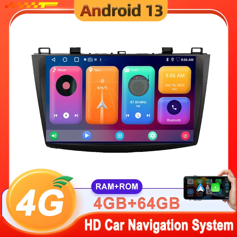 

9 inch Android 13 Car player Auto Car Radio For Mazda 3 2004 - 2013 Auto Radio Dash Cam QLED Screen High-performance CPU HDR