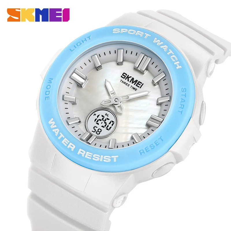 SKMEI 3 Time LED Light Dightal Stopwatch Sport Watches Mens Women Fashion Soft TPU Strap 5Bar Waterproof Wristwatch Date Alarm