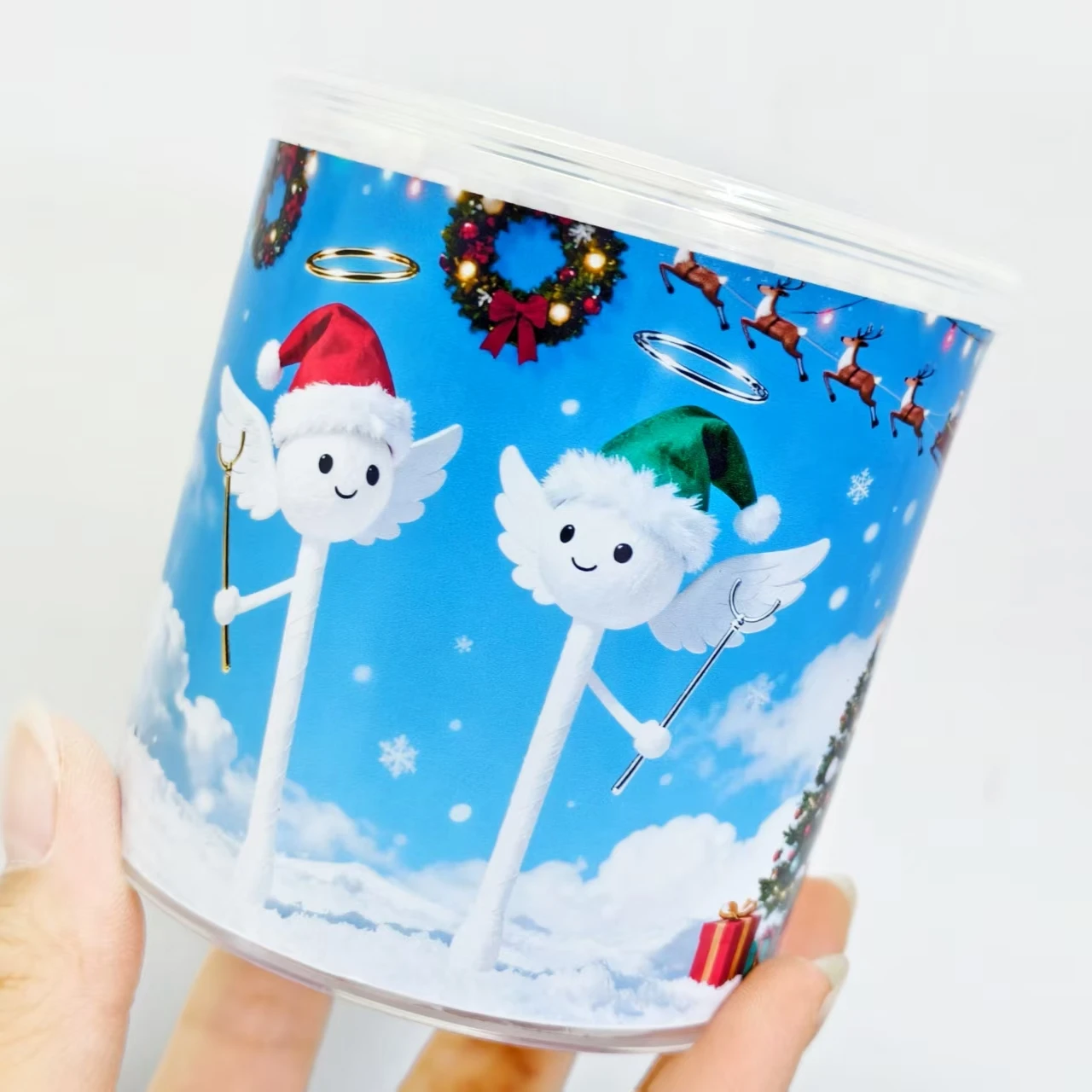 Tamponi di cotone modello singolo cappello natalizio da 200 pezzi, tamponi di cotone regalo per le vacanze con testa a vite bianca