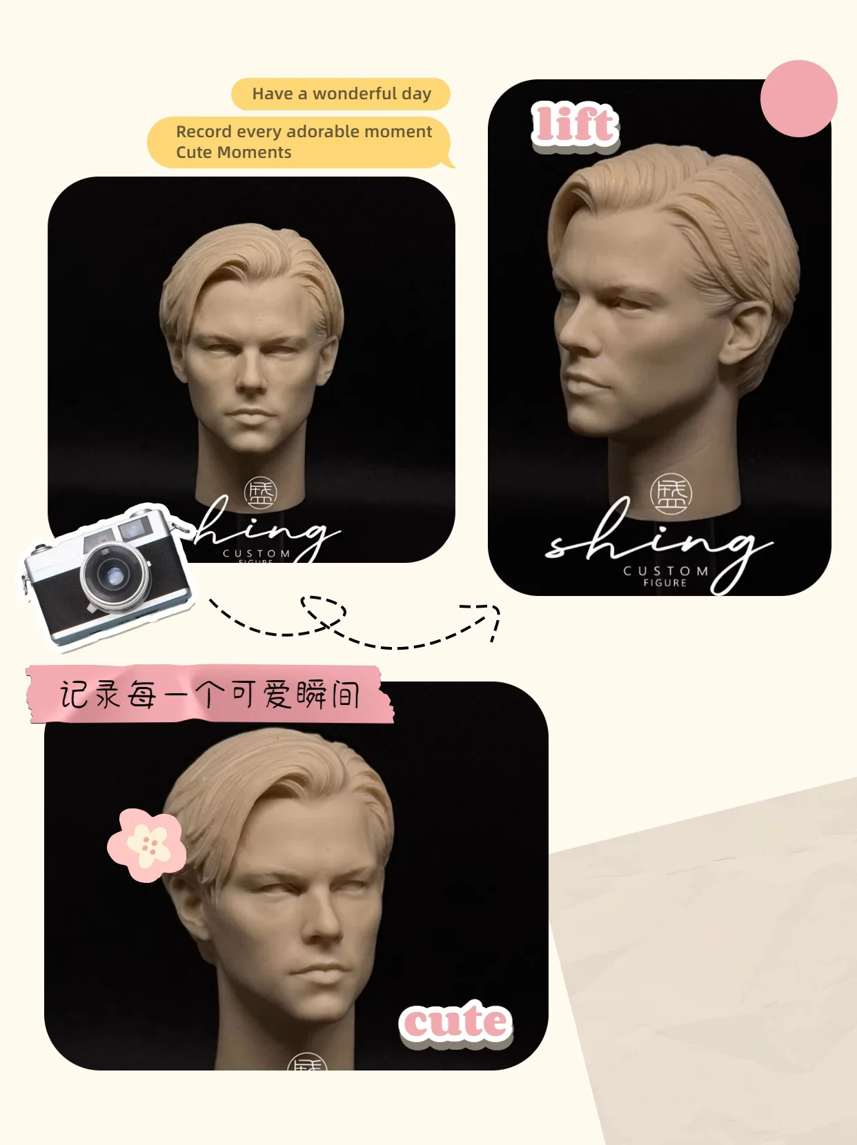 

【Unpainted】1/6 Scale Male Soldier Leonardo DiCaprio Restore Character Hairstyle White Head Model For 12in Action Figure Model