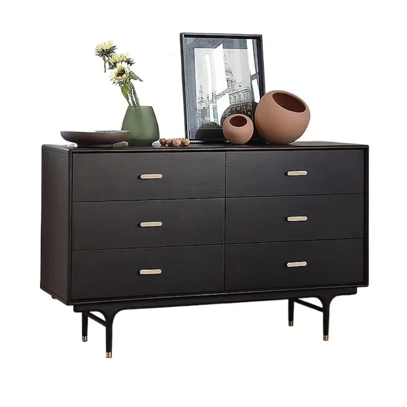 

Retro style six drawers, drawers, bedroom, bedside storage, all black lockers, eight buckets