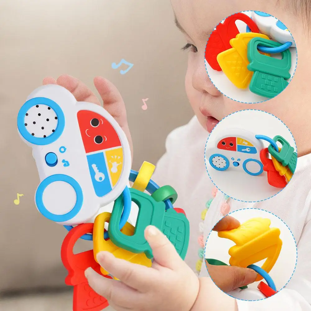 ABS Silicone Funny Baby Rattle Soothing Music Bite Key Early Car Children Toy Doll Gift Toys Music Coax Birthday Education M5T1