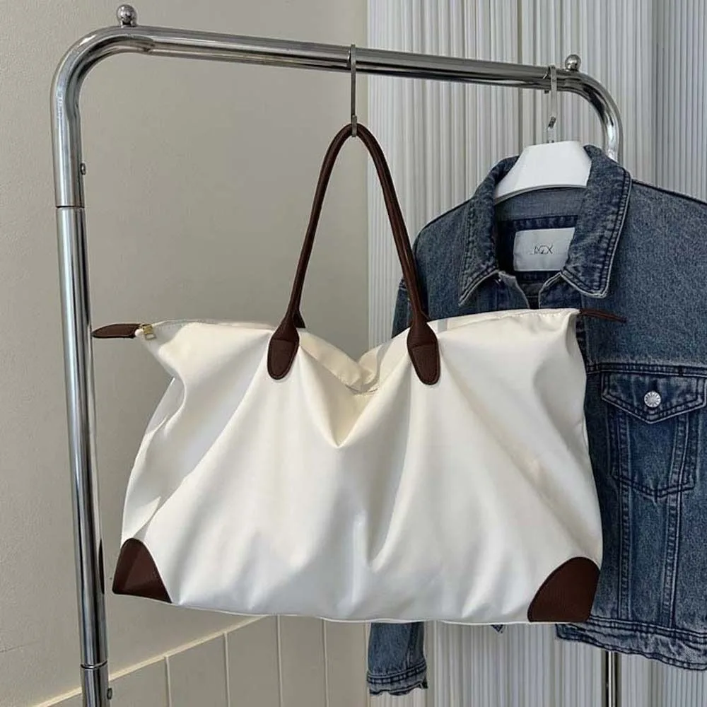 Ins Einfarbig Wasserdichte Oxford Nylon Tote Tasche Koreanischen Stil Leder Trim Handtasche Unterarm Schulter Tasche Outdoor Pendeln – Detail 9
