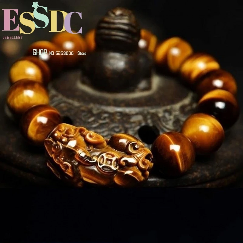 Wholesale Natural Stone  Men And Women Yellow Tiger Eye Brave Beads Bracelet Jewelry