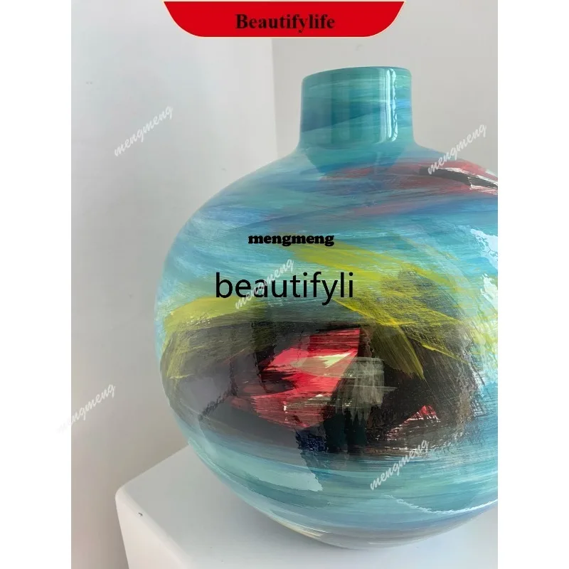 Hand painted graffiti ceramic large vase blue-green  DD