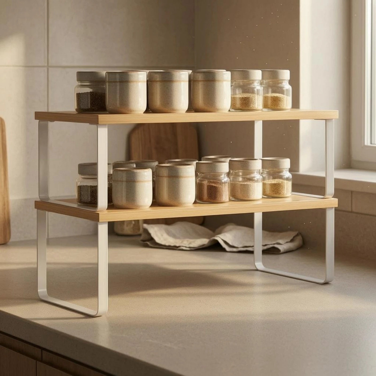 2 Pieces Two-Tier Desktop Storage Rack Space-Saving 2-Tier Desk Shelf