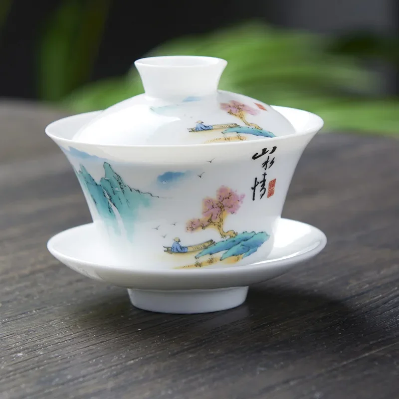 Chinese Traditions Gai Wan Tea Set Bone China Tea Sets Dehua Gaiwan Tea Porcelain Pot Set For Travel Beautiful And Easy Kettle