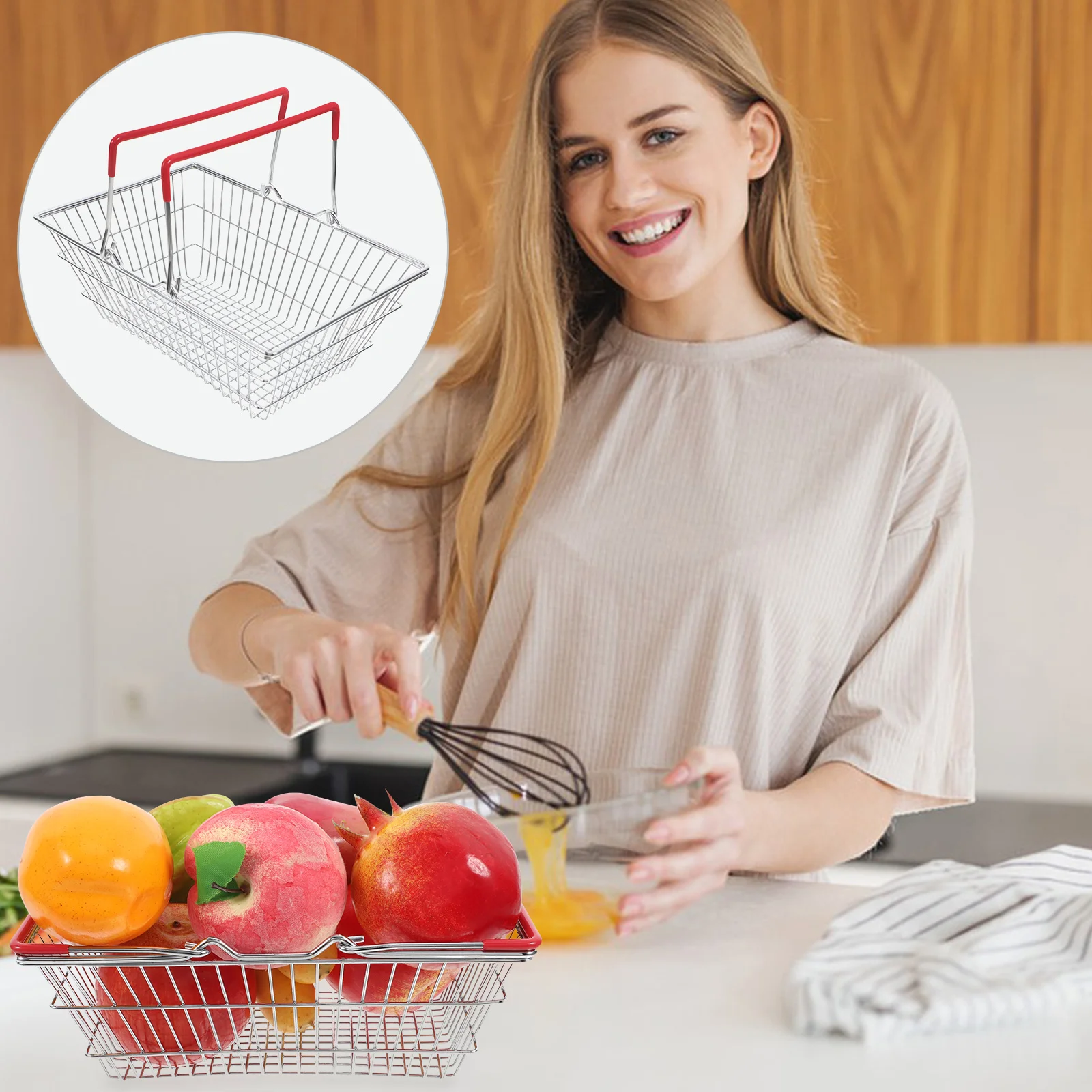 

Simulated Shopping Basket Baskets Mini with Handle for Kids Flower Girl Cart Toy Classroom Bins Iron Market Child