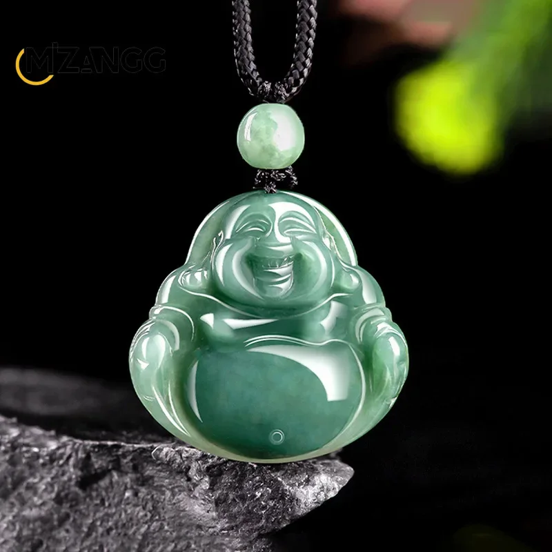 Natural Myanmar Jadeite Oil Green Buddha Gong Pendant Ice Kind of Fashion Exquisite Men's and Women's Jade Necklace Lucky Amulet