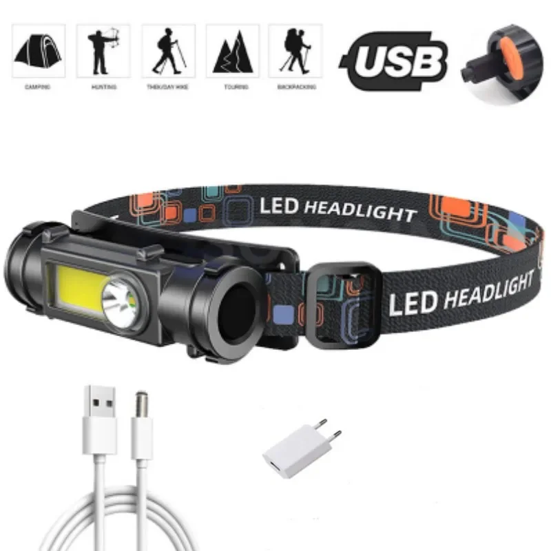 Mini Rechargeable Powerful Headlamp Hiking Camping USB C Head Light LED Headlight Front Head Lamp For Working