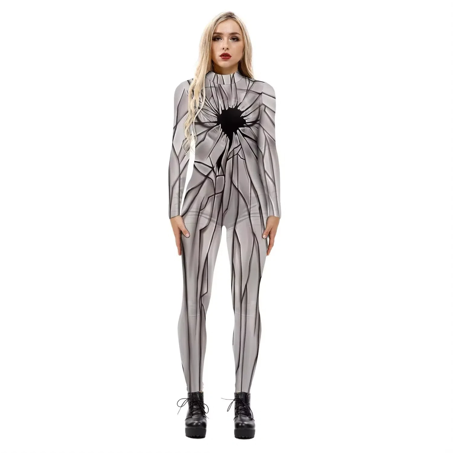 Halloween Cosplay Line Stripe Pattern Tights Shapewear Fitness Clothes Sexy Women Rave Party Black White Bodysuits Jumpsuits