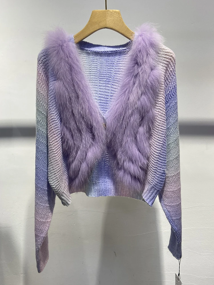 Donne vera pelliccia di volpe Oversize sciolto primavera pelliccia di volpe striscia cucita insieme decorazione esterna cappotto maglione manica a pipistrello della signora