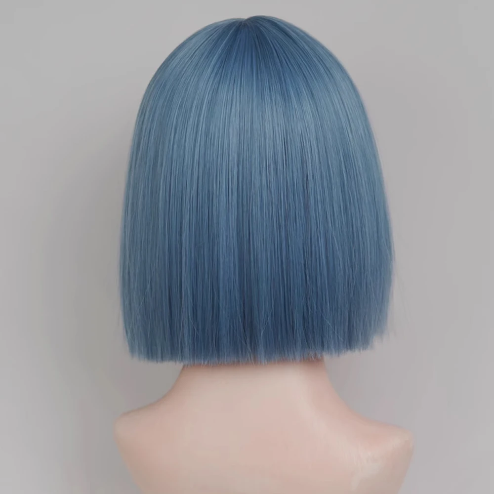 VICWIG Short Straight Blue Wig with Bangs Synthetic Women Lolita Cosplay Natural Hair Wig for Daily Party