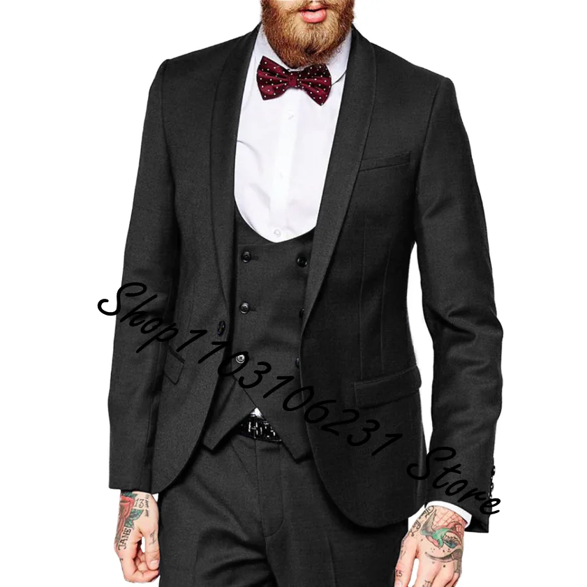 

Men's Wedding Suit 2024 Italian Design Custom Black Smoking Tuxedo Jacket 3-piece Set Coat Vest Pants Men's Groom Costume Homme