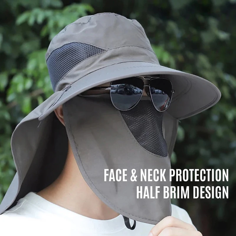 Sun Hat For Men, Solid Color Sun Hat Shawl Hat Neck Protection Breathable Outdoor Mountaineering And Fishing Hat image 3