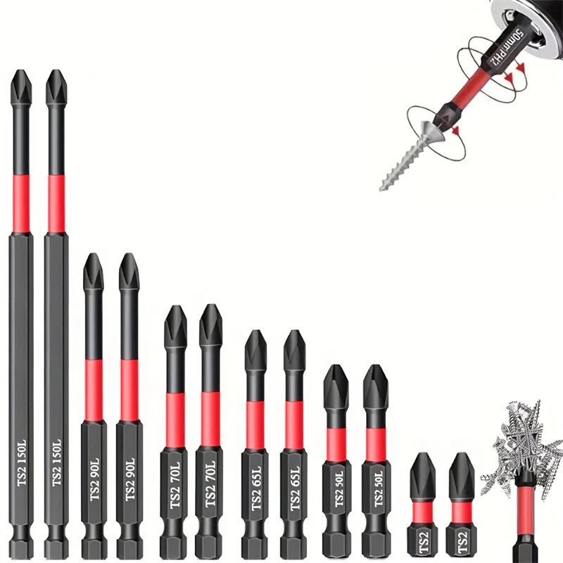 Magnetic Impact Screwdriver Bit Set 3/6/12Pcs Bit Screw High Torque S2 Steel 1/4" Phillips PH2 for Electric and Manual Drills