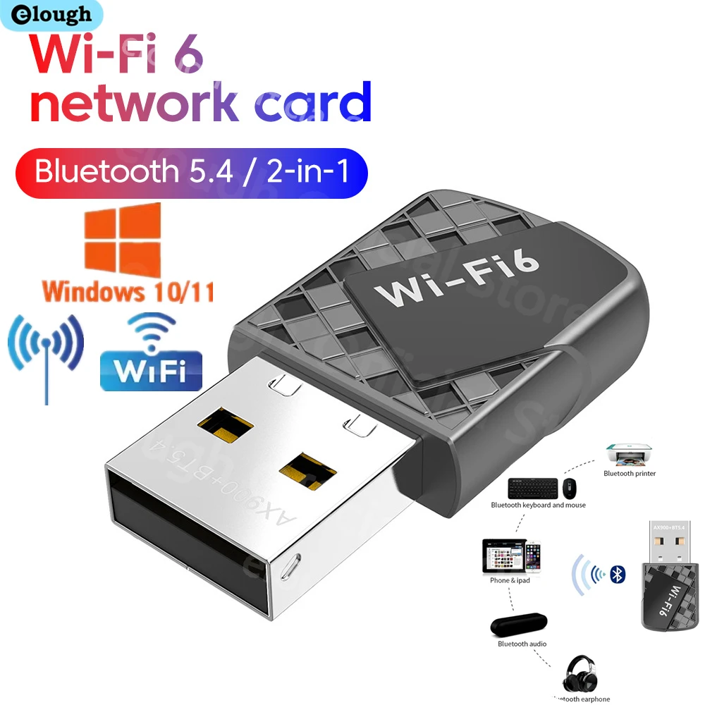 WiFi 6 AX900 Bluetooth 5.4 Usb Wi Fi Adapter 2in1 Dongle 2.4G&5GHz 600Mbps Wireless Network Card For PC DriverFree WiFi Receiver