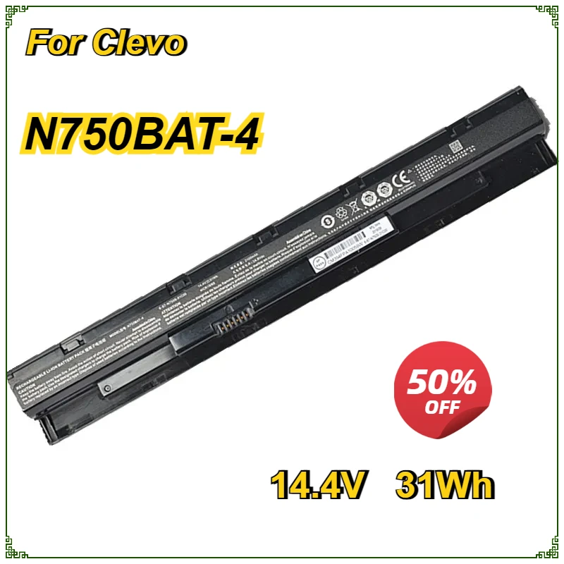 N750BAT-4 Laptop Battery for Clevo N750BU N751BU N750WU N750S 6-87-N750S-31C00 4EB2 3CF1 Notebook 14.4V 31Wh