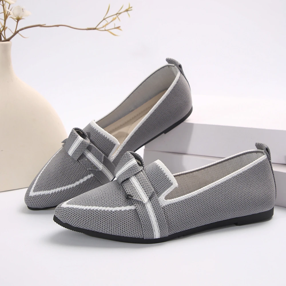 

Women's Shoes Loafers Bowtie Ballet Flats Pointed Toe Barefoot Slip-on Sandals Casual Flat Heel Luxury Brand Woman Shoe 36-43
