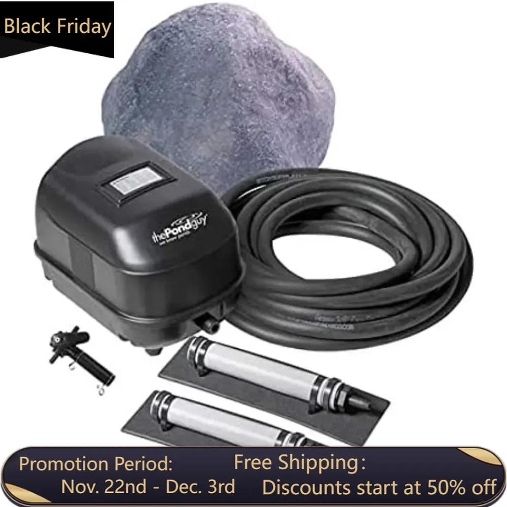 Pond Aerator 2, Complete Aeration Kit, Add Oxygen to Koi & Fish Water Garden Ponds, Outdoor Diaphragm Compressor