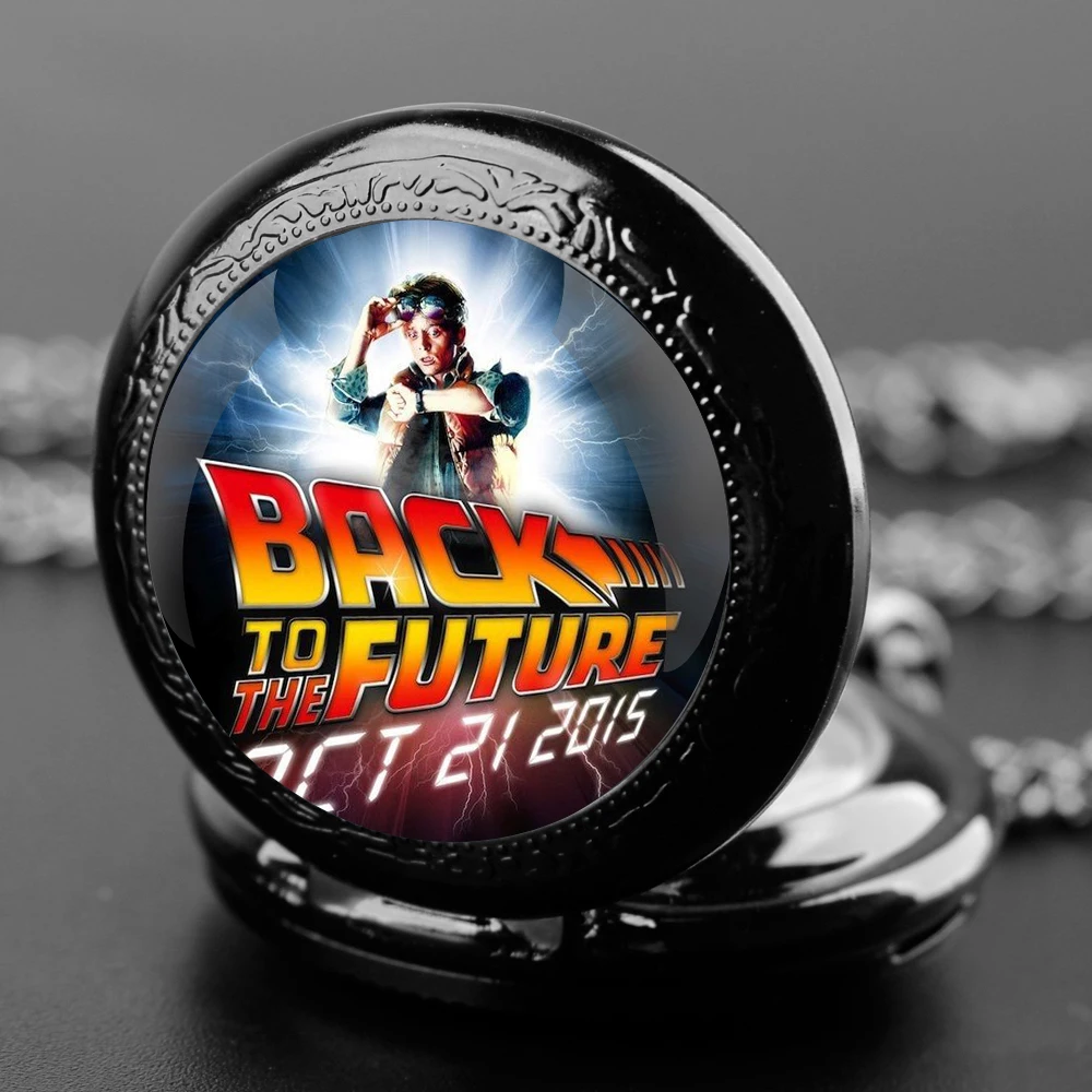 Back to The Future Vintage แก้วโดมนาฬิกาพ็อกเก็ตพร้อมสร้อยคอสร้อยคอ Vintage Quartz จี้นาฬิกานาฬิกา Chain Mens ผู้หญิง