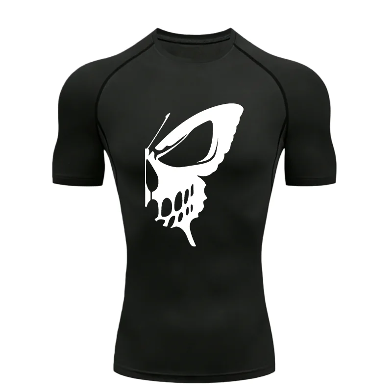 

Мужская спортивная футболка со скелетом-бабочкой, дизайн 2026, тренировочные компрессионные рашгарды для фитнеса и тренировок, быстросохнущие топы с короткими рукавами