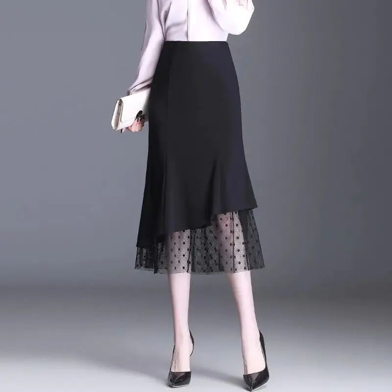 

Black Skirts for Women High Waist Patchwork Lace Woman Skirt Cheap Y2k Vintage Luxury Elegant Clothing Trend 2025 Chic V Casual