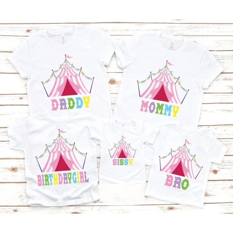 

Mother Father Brother Sister Birthday Girl T-shirt Carnival Circus Print Family Matching Outfits Family Party Clothes Tops Gift