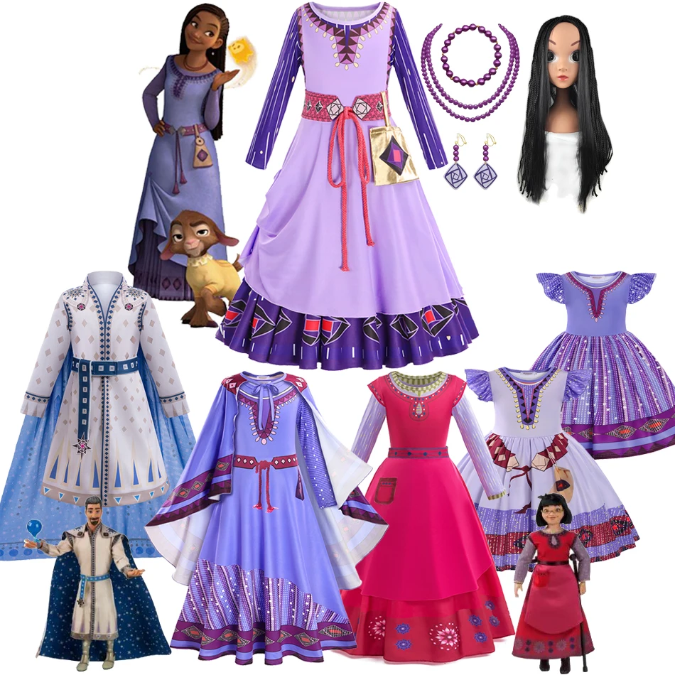 

Disney New Movie Wish Asha Cosplay Costume Kids Girls Princess Dress Role Play Outfits Birthday Carnival Party Disguise Clothing