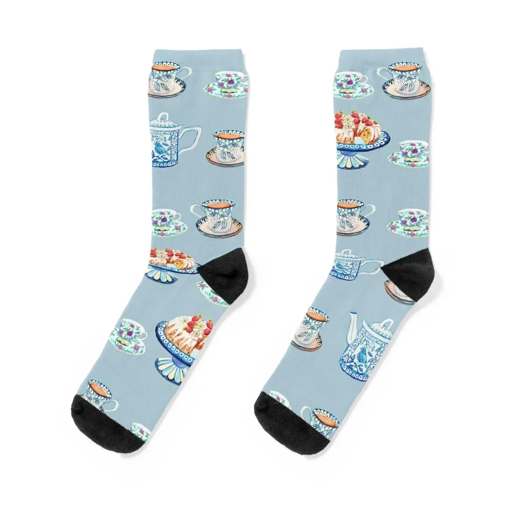 

Jane Austen Tea and cake lovers in blue Socks snow christmas gifts Ladies Socks Men's