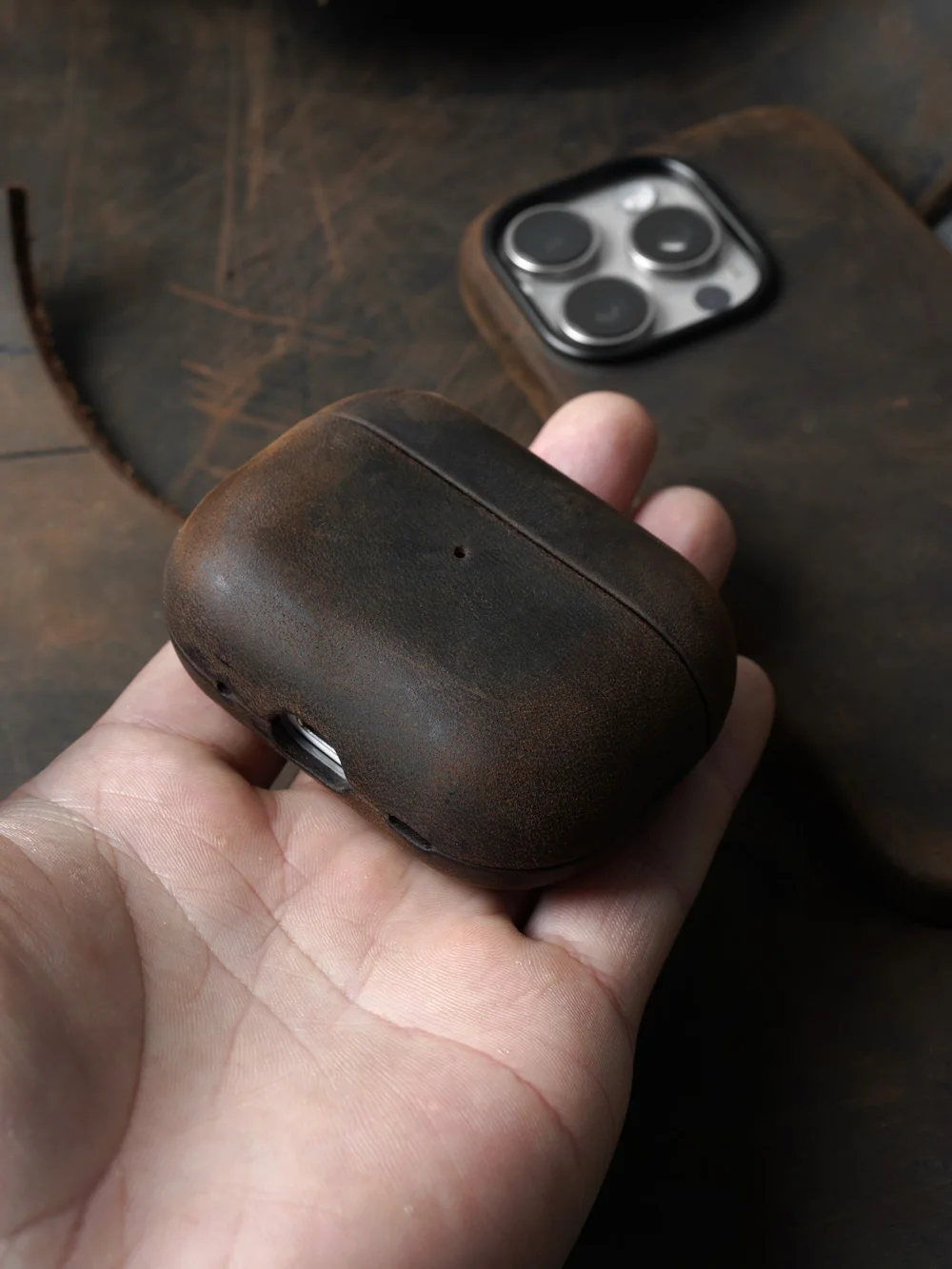 Italienische Crazy Horse-Echtledertasche für AirPods Pro 3 und 2 Luxushüllen, kabellose Bluetooth-Headset-Abdeckung – Detail 13