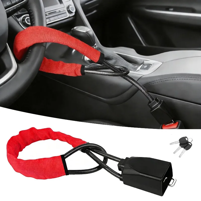 Universal Car Steering Wheel Lock with Seat Belt Buckles Sturdy Lock Theft Prevention Anti Device Lock for Truck SUV Van RV