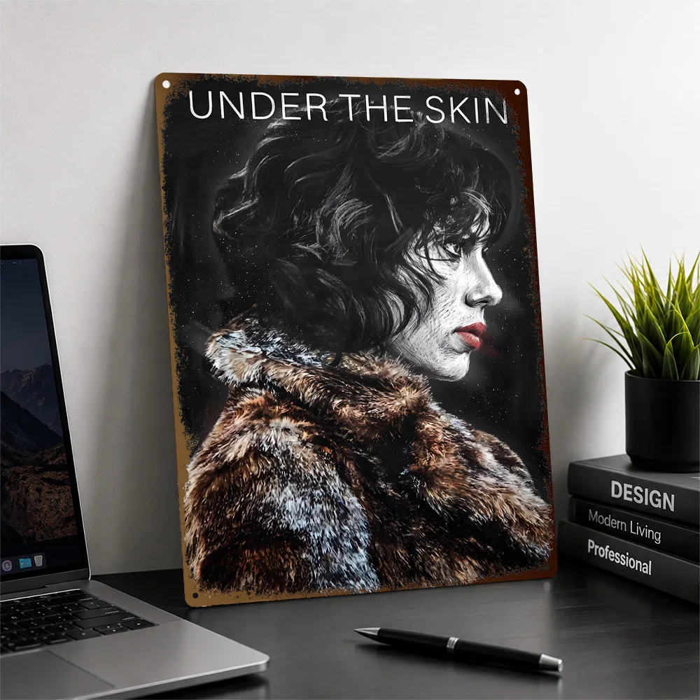 Under The Skin Fur Coat Profile Textured Poster Customized Metal Tin Sign Dark Thriller Style Wall Art For Cinema Lounge Decor