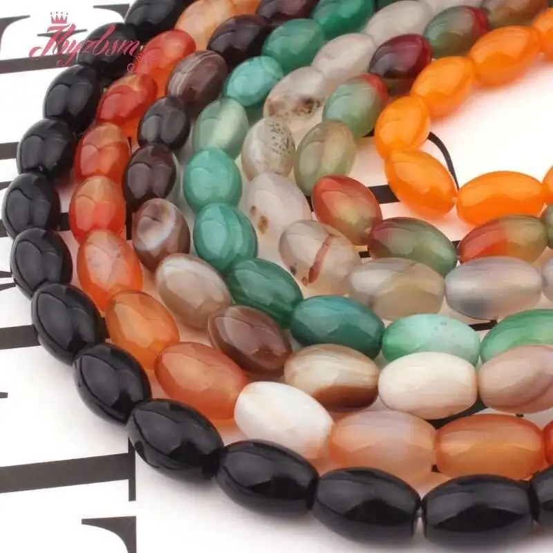 

Natural Agate Beads Smooth Oval DIY Loose Stone Beads For Jewelry Making Bracelet Strand 15 Inches 8x12mm