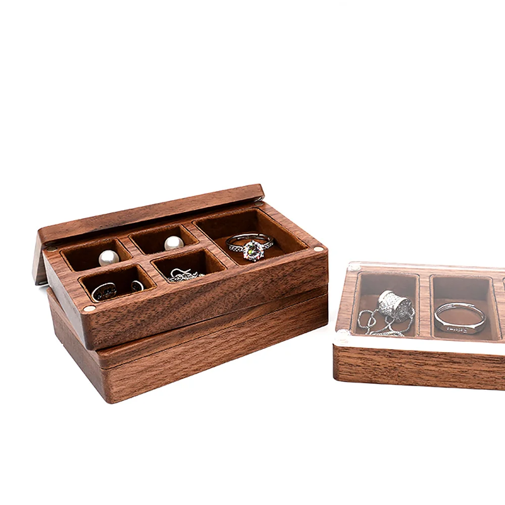 Walnuss Schmuck Verpackung Display Box Ring Ohrringe Halskette Anhänger Brosche Perle Lagerung Display Box