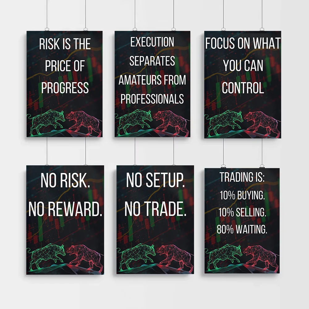 Bull Bear Stock Market Motivational Quote Poster Traders Canvas Painting Prints Wall Art Picture Living Room Office Home Decor
