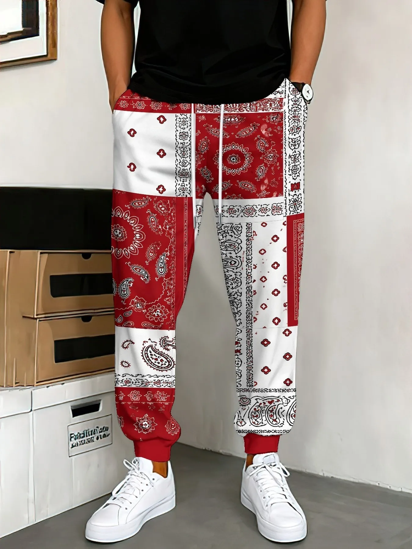 New Boho Bandana Paisley Print Jogger Sweatpants Unisex Bohemian Pattern Soft Cuffed Ankle, Casual Streetwear And Daily Hangout