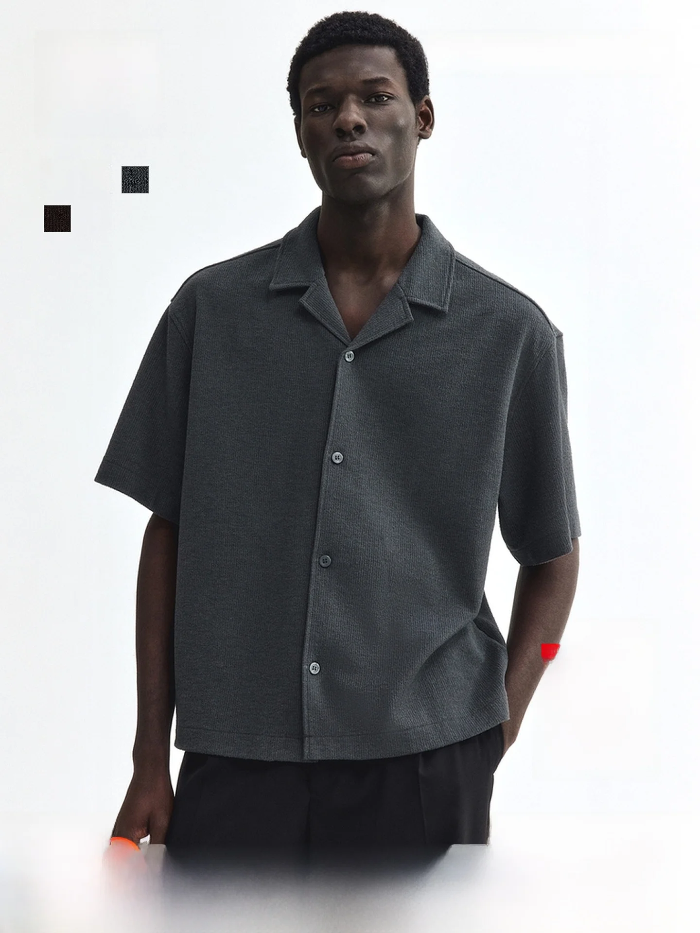 

H&M Men's Casual Style Cuban Collar Short Sleeve Shirt Summer 2026 New Arrival Polyester Cotton Blend Standard Fit Top