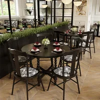 Retro Solid Wood Round Table Combination Western Restaurant Commercial Hotel Table and Chair Booth Sofa 3