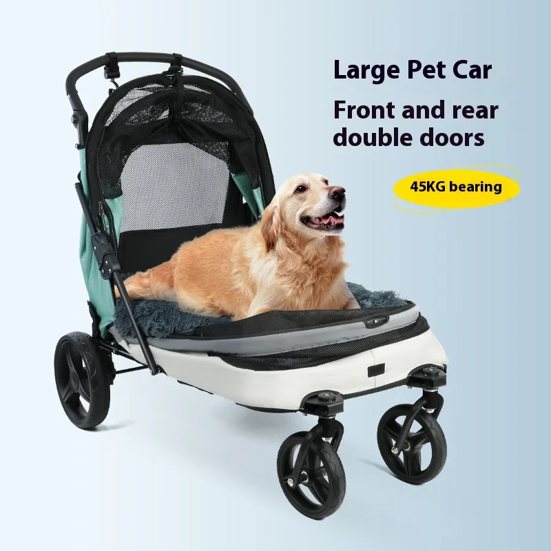 

Double-Door Foldable Pet Stroller for Small Medium Large Dogs Cats, Portable and Elderly-Disabled-Friendly