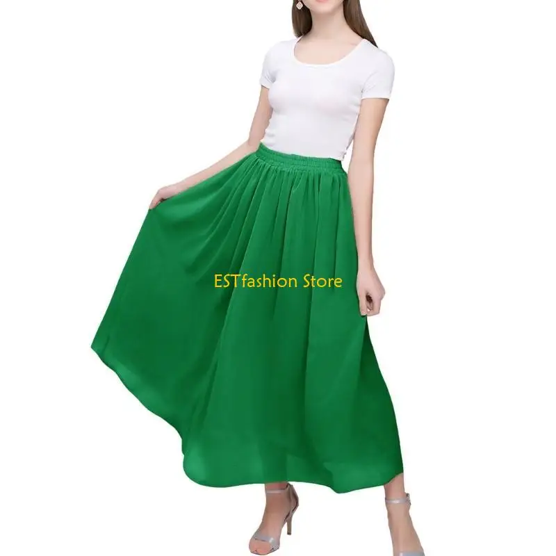 Y5GC Fashionable Long Skirt for Women Elastic High Waist Flowy A Line Skirts for Work, Dates, and Vacation Outings
