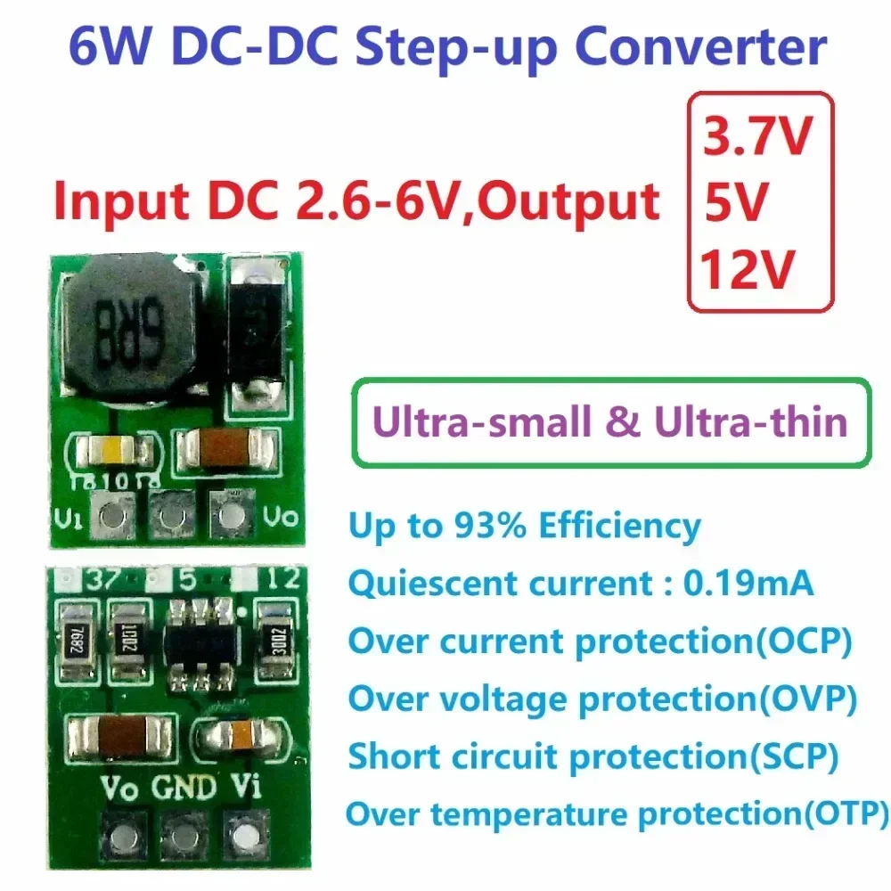 3X DD0512MA Ultrakleine en ultradunne 6W 3V 3.3V 4.2V 4.5V naar 3.7V 5V 12V DC DC Step-up Boost Converter voor 18650