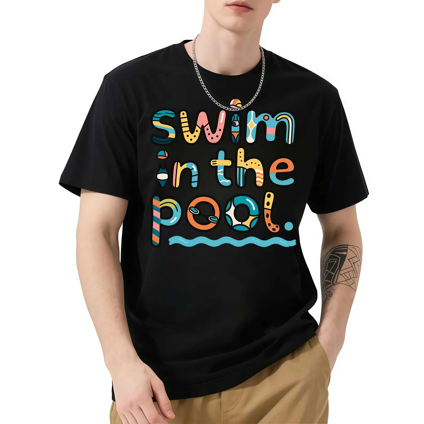 

Swim in The Pool Print T-shirt Short Sleeve Crew Neck Casual Top For Summer Women Streetwear Graphic Tees Vintage Fruit Shirt