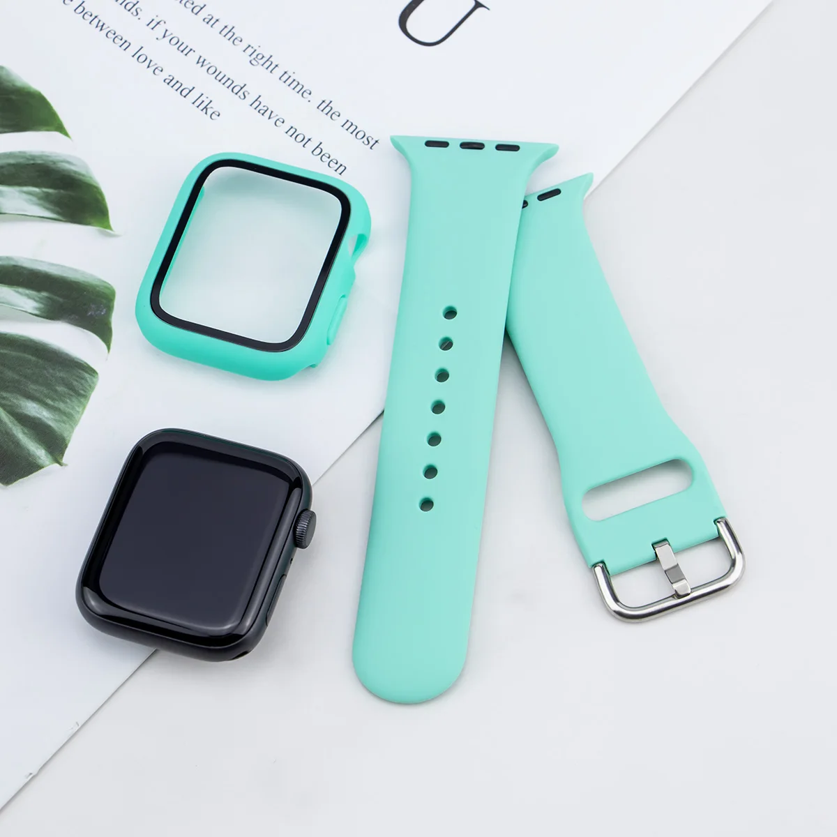Glass+Case+Strap For Apple Watch band 44mm 40mm 45mm 41 38 42 46mm Silicone watchbands bracelet iWatch series 10 9 7 6 5 4 3 SE image 6