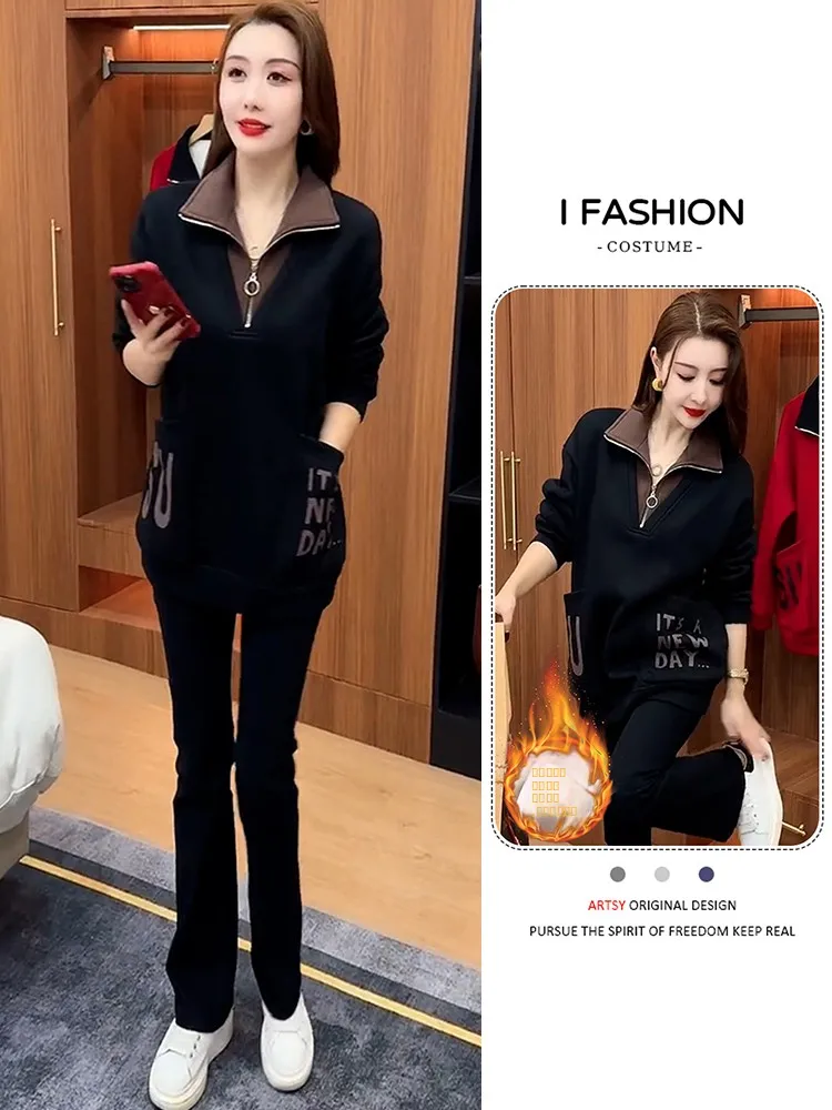 

High-End Slimming Fce-Lined Loose Zip-Up Hoodie Women's Winter Thi Warm Top Trendy Anti-Aging Korean Sle Long Sve