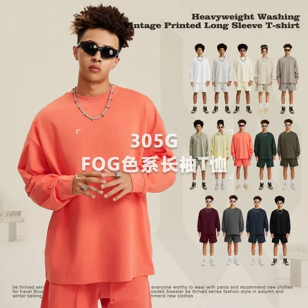 camiseta manga larga Round-neck loose round-neck thick cotton long T-shirt in various colors