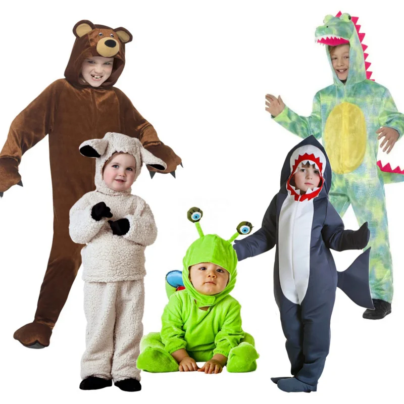 Reneecho Kids Animal Costume Toddler Sheep Costume Halloween Cosplay Cute Bear Dinosaur Snail Costume per Child Purim Party Wear