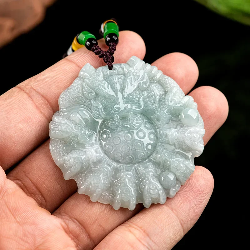 

Natural Myanmar A Jade Zodiac Dragon Pendant Men Women Jade Energy Necklace Ice Type Amulet Luxury Dominant Jewelry Accessories