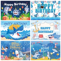 Sea Shark Themed Birthday Background Underwater World Sea Wave Child Birthday Party Decoration Banner Boy Photography Backdrops