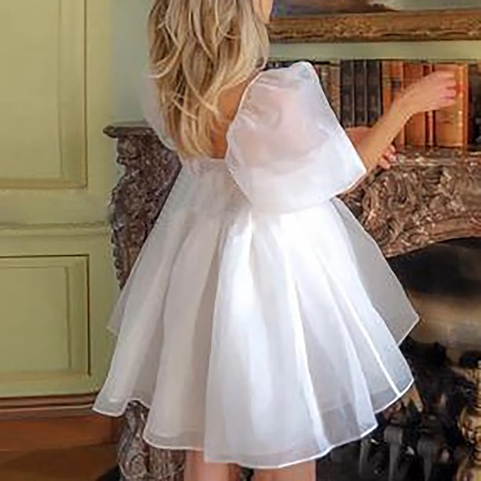 Women Puff Sleeve Tulle Tutu Princess Dress Square Collar Mesh Ruffle Bubble Skirt Wedding Evening Party Prom Mini Fairy Dress